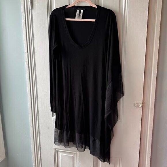 BCBG Maxazria Tunic Womens Medium Black Knit Mesh Trim Drape Whimsigoth Witchy - Picture 1 of 9